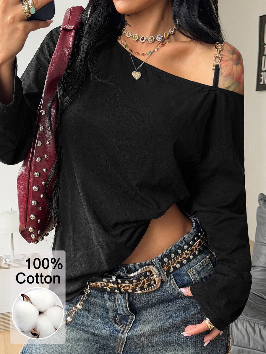 Women's brown striped boat neck long sleeve raglan T-shirt with a loose casual fit