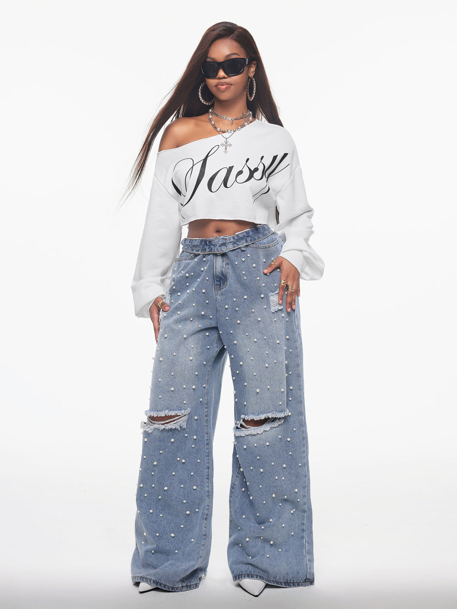 Women's plain oversized boat neck sweatshirt with long raglan sleeves in a relaxed pullover fit.