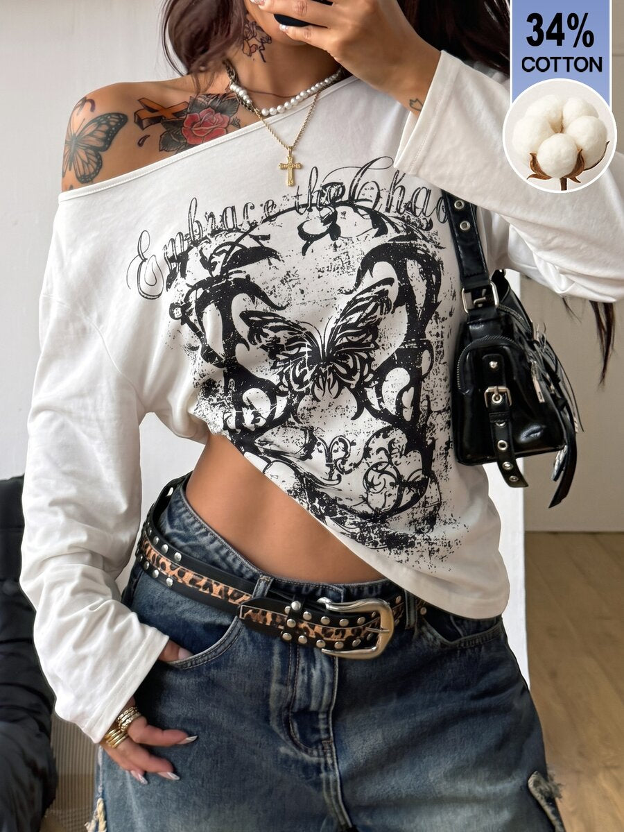 Women's brown striped boat neck long sleeve raglan T-shirt with a loose casual fit
