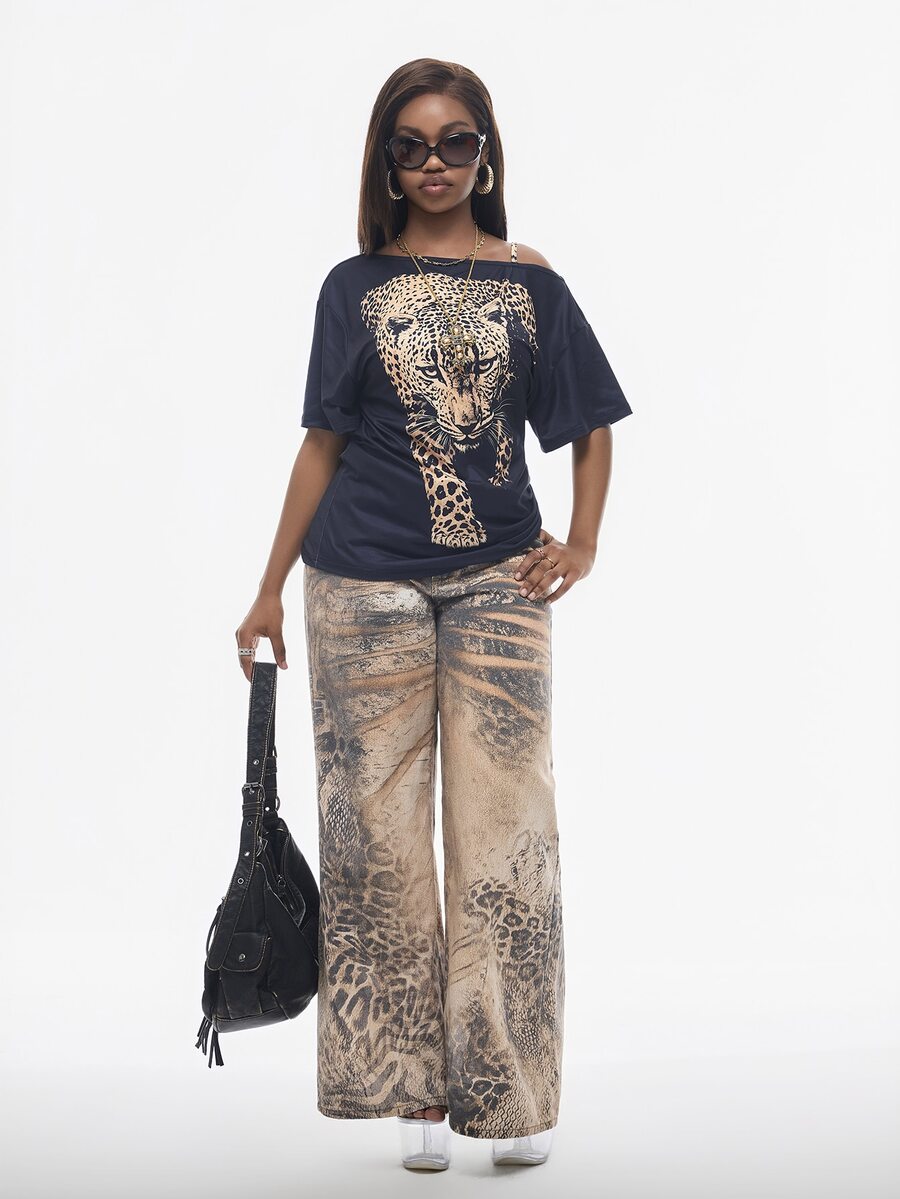 Women's casual loose fit cold shoulder cotton t-shirt with asymmetrical cutout neckline and short sleeves.