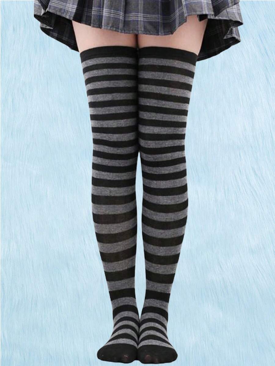 Women's striped rib-knit over-the-knee socks and matching arm guards set