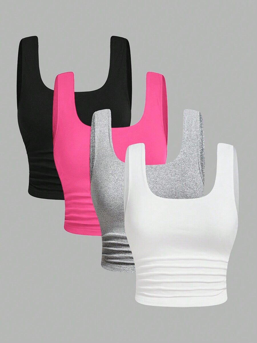 Women's knitted slim fit crop camisole tank top featuring a scoop neck and ruched detailing.