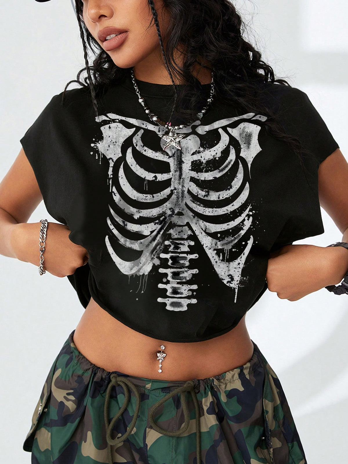 Black women's oversized crop t-shirt featuring a Beautiful graphic print, round neckline, and batwing cap sleeves.