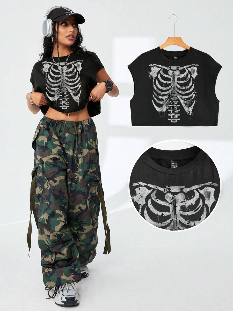 Black women's oversized crop t-shirt featuring a Beautiful graphic print, round neckline, and batwing cap sleeves.