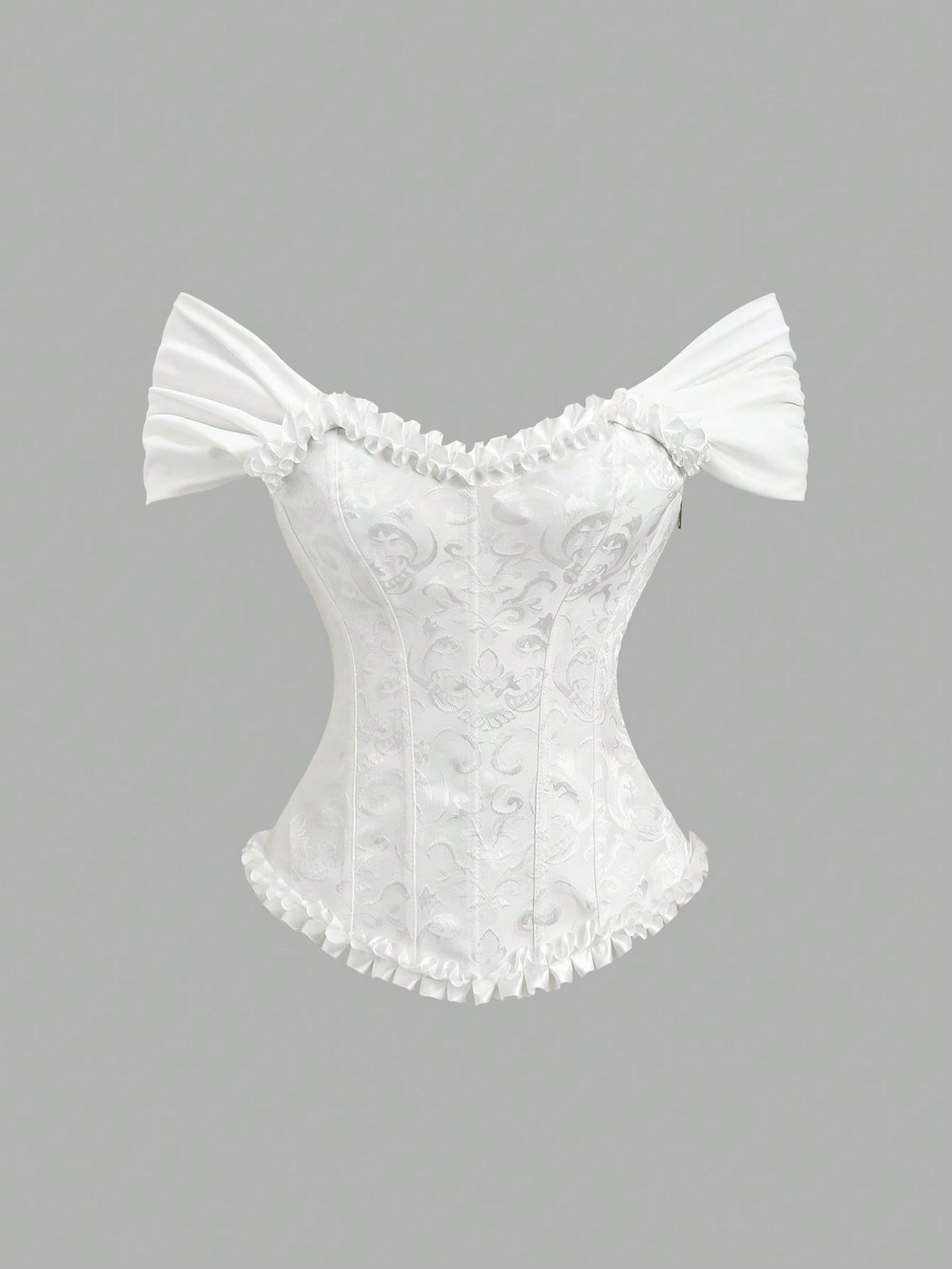 Women's elegant off-the-shoulder sleeveless camisole top featuring frill trim, lace-up front, and asymmetrical hem design.