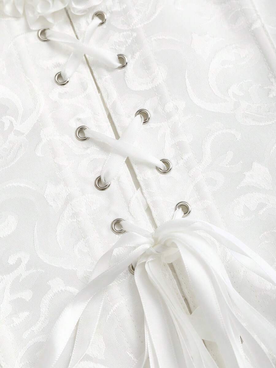Women's elegant off-the-shoulder sleeveless camisole top featuring frill trim, lace-up front, and asymmetrical hem design.