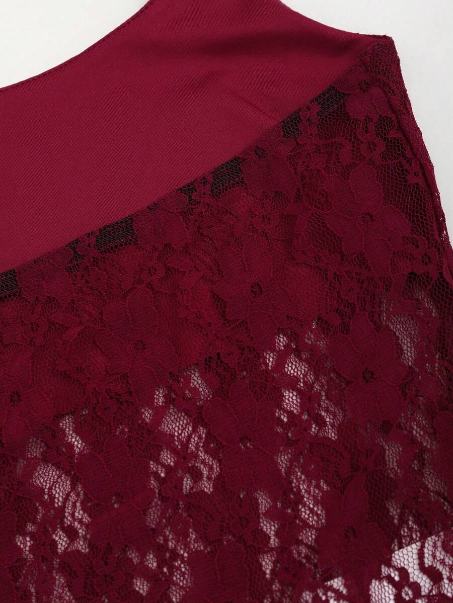 Women's solid lace halter top featuring a backless slim fit design with semi-sheer lace detail.
