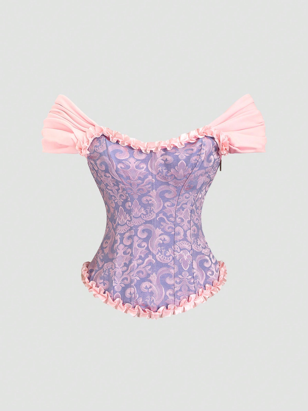 Women's elegant off-the-shoulder sleeveless camisole top featuring frill trim, lace-up front, and asymmetrical hem design.