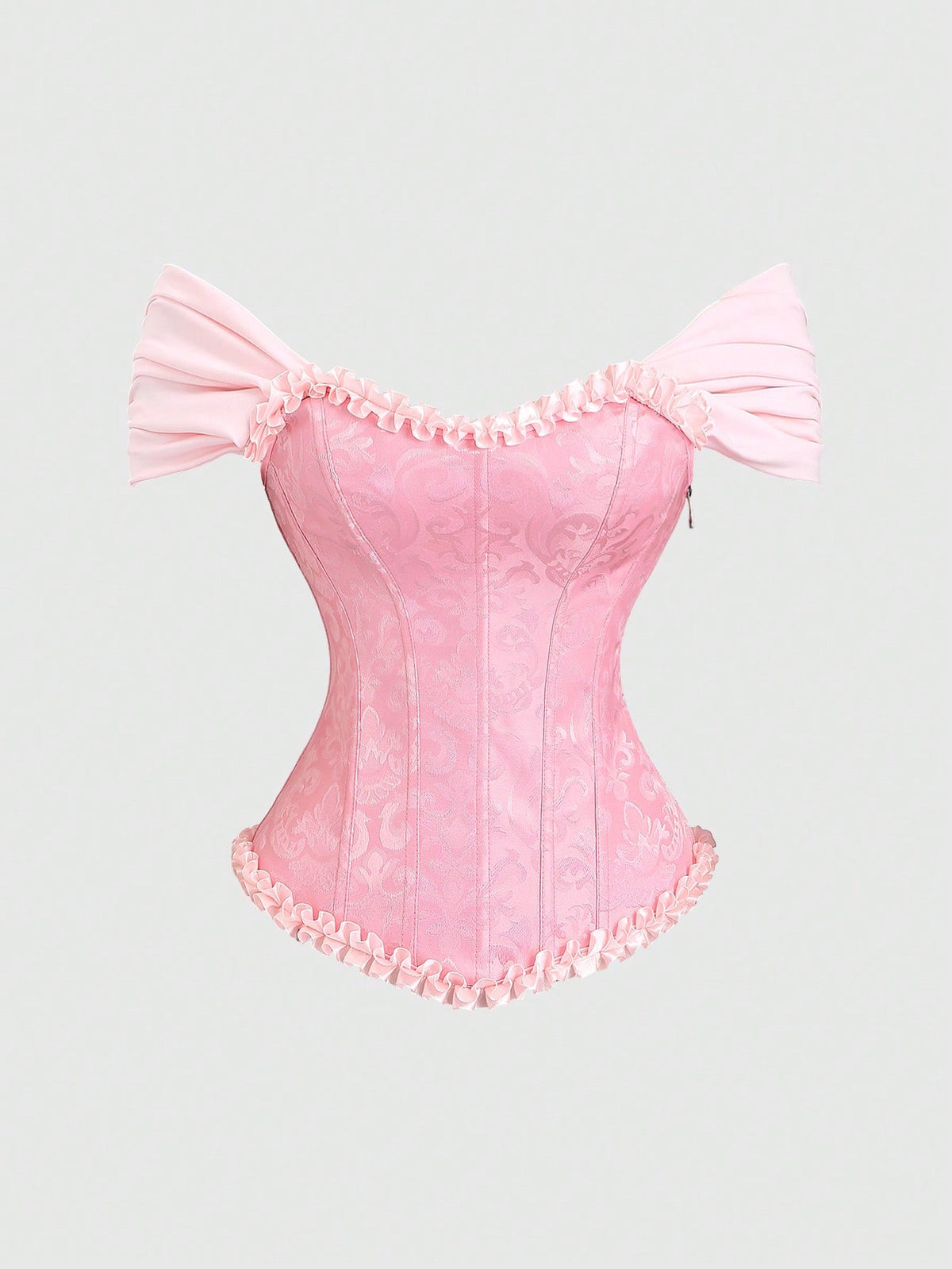 Women's elegant off-the-shoulder sleeveless camisole top featuring frill trim, lace-up front, and asymmetrical hem design.