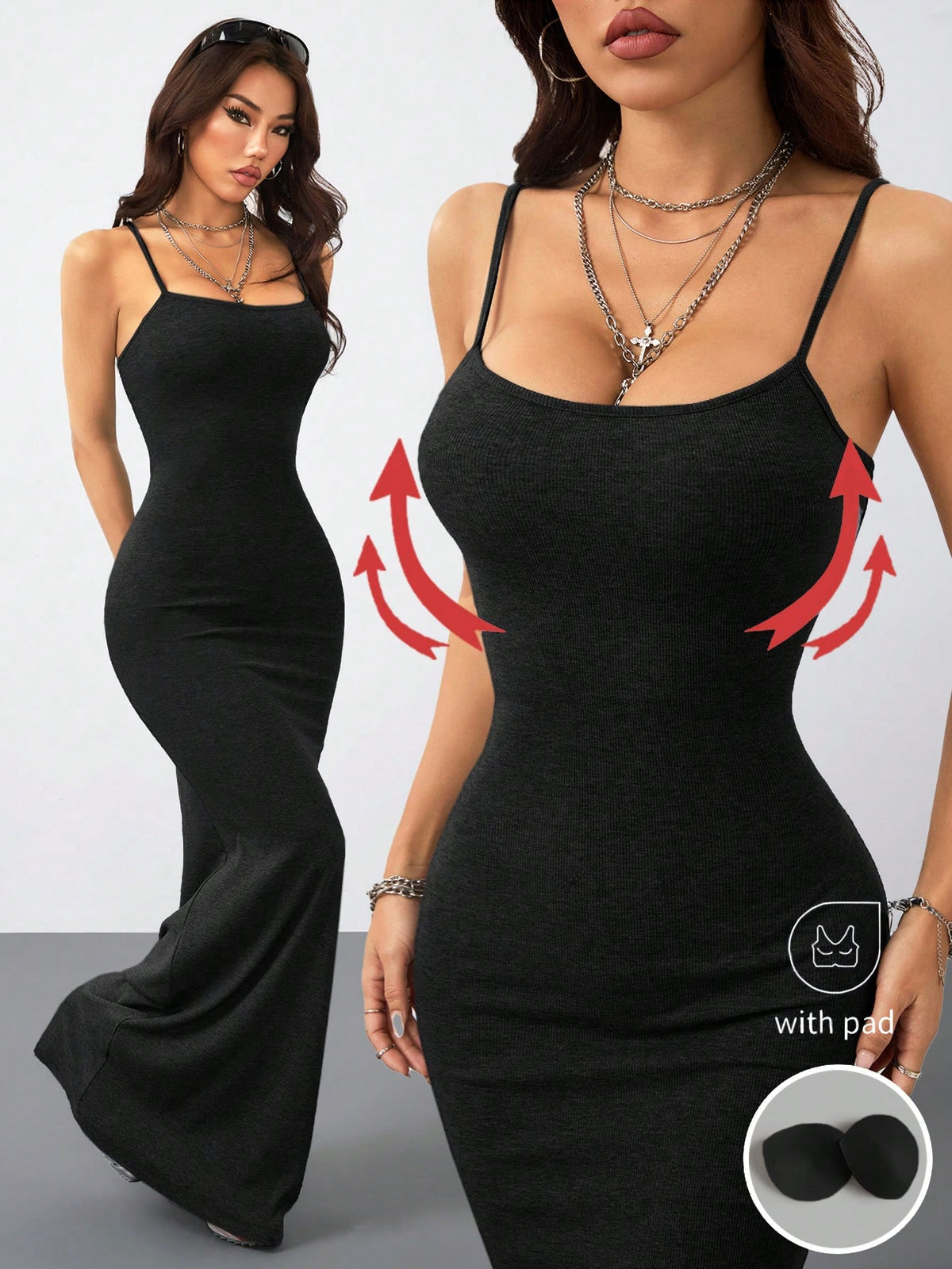 Women's slim fit sleeveless spaghetti strap maxi dress in brown ribbed stretch knit fabric.