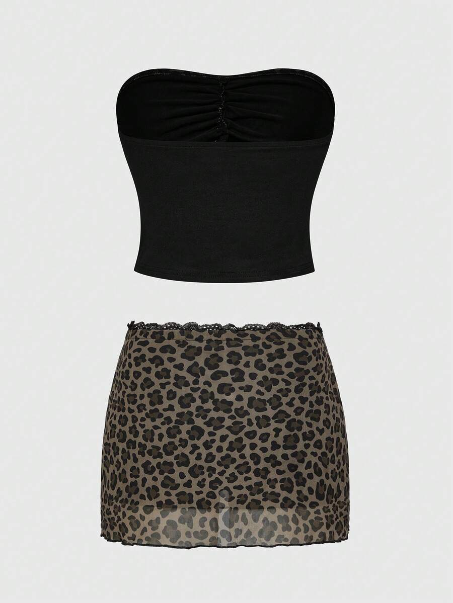 Multicolor Shibuya Gyaru Y2K strapless bandeau micro crop top set featuring backless, ruched detailing with bow accent.