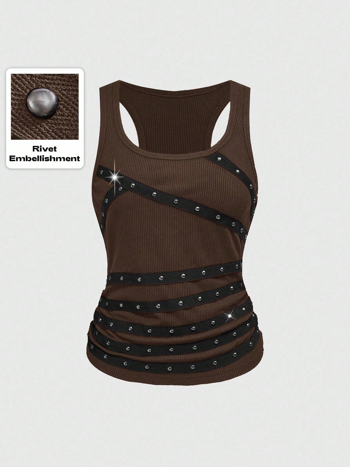 Women's slim fit black tank top featuring a square neckline, ruched styling, and cut out details.