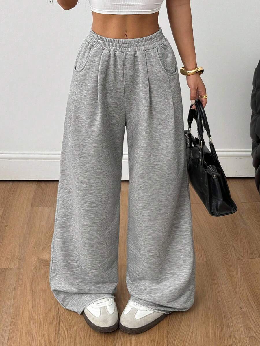 Women's loose straight leg casual pants with drawstring elastic waist and pockets