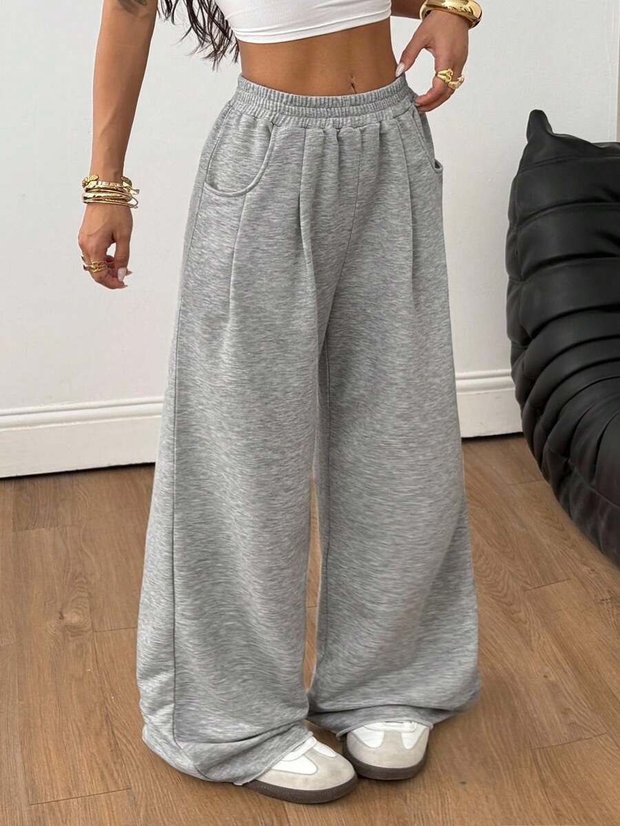 Women's loose straight leg casual pants with drawstring elastic waist and pockets