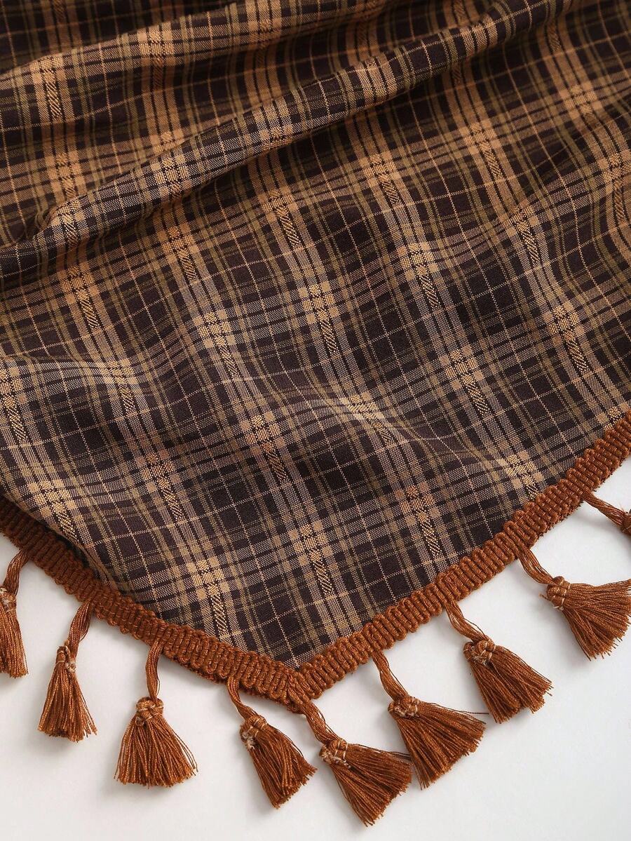 French retro plaid strapless camisole top with an asymmetrical fringe hem.