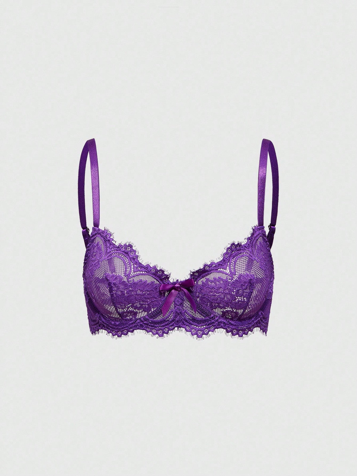 Sheer floral lace underwire triangle bra for women featuring adjustable straps and plunge cup design.