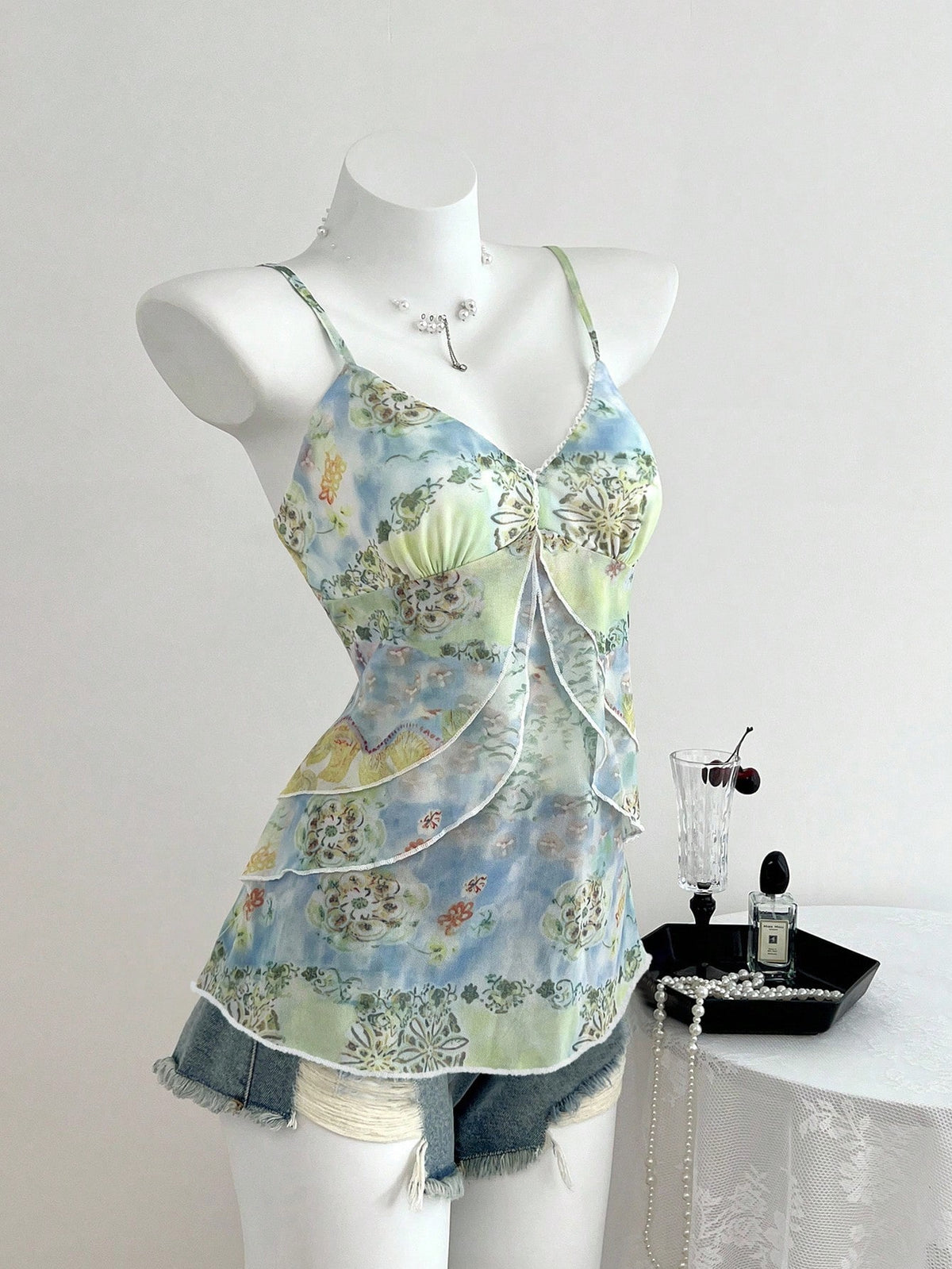 Women's Boho Plant Print Spaghetti Strap Cami