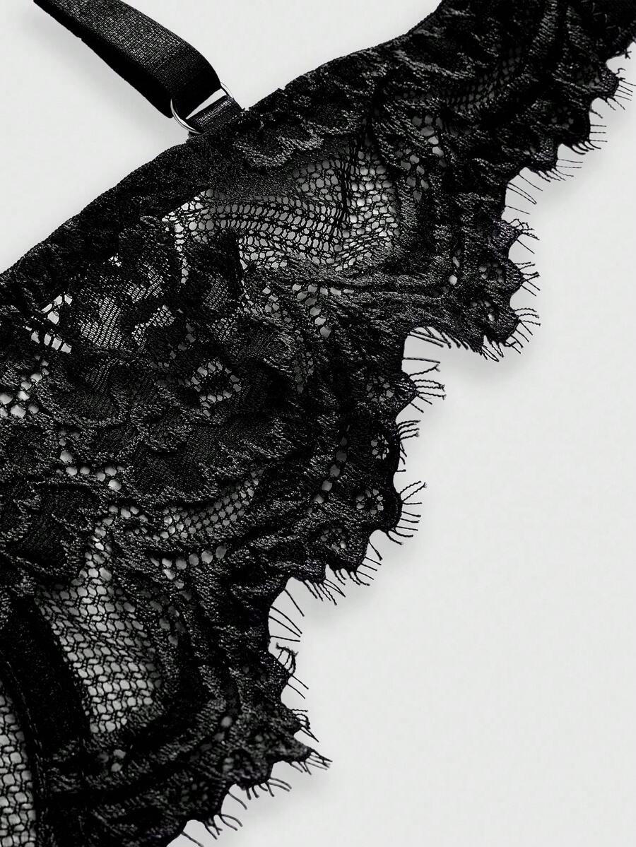 Sheer floral lace underwire triangle bra for women featuring adjustable straps and plunge cup design.