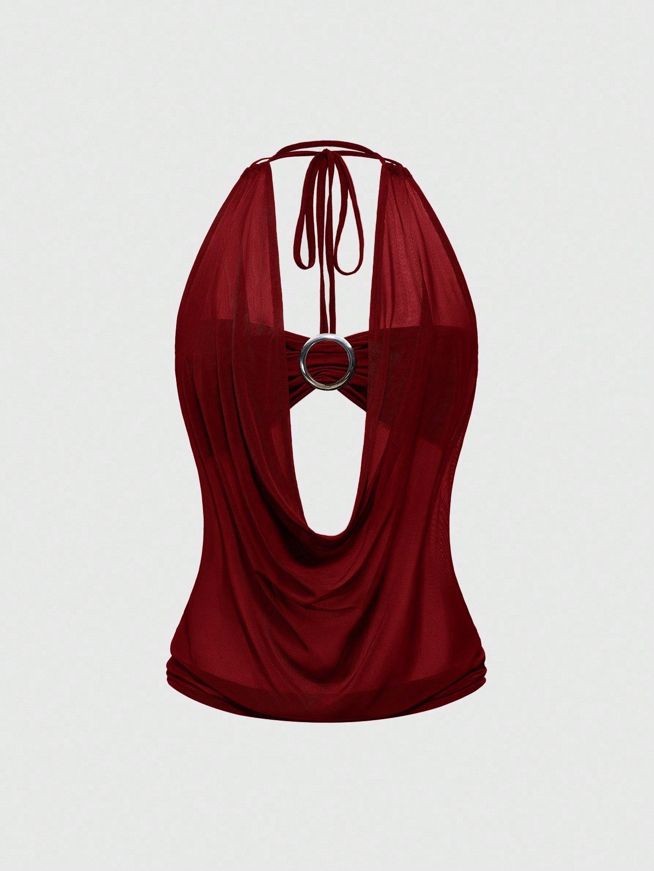 Women's Y2K retro crop tank top with draped halter neckline, cut-out detail, slim fit, and backless design
