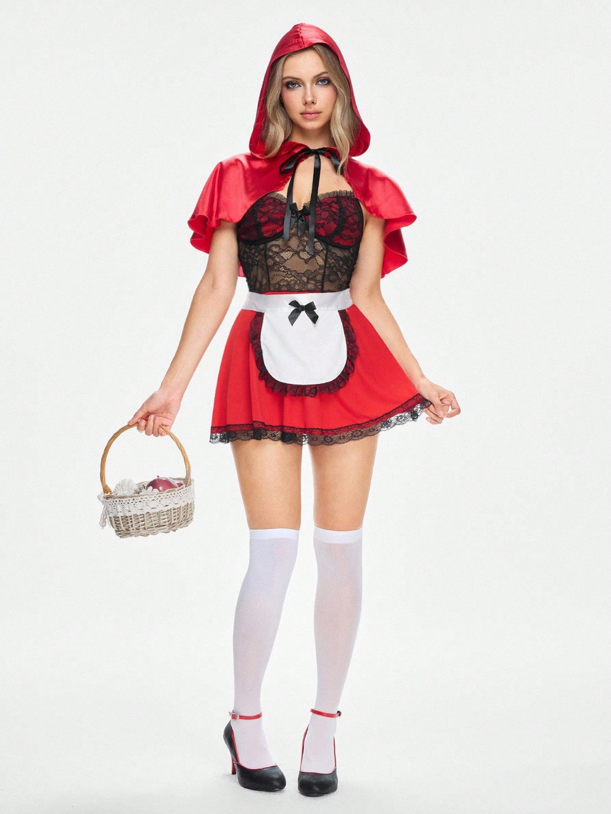 Multicolor women's 4-piece mushroom cosplay costume set featuring a hooded cloak, wireless bra top with bowknot decor, and matching bottoms.