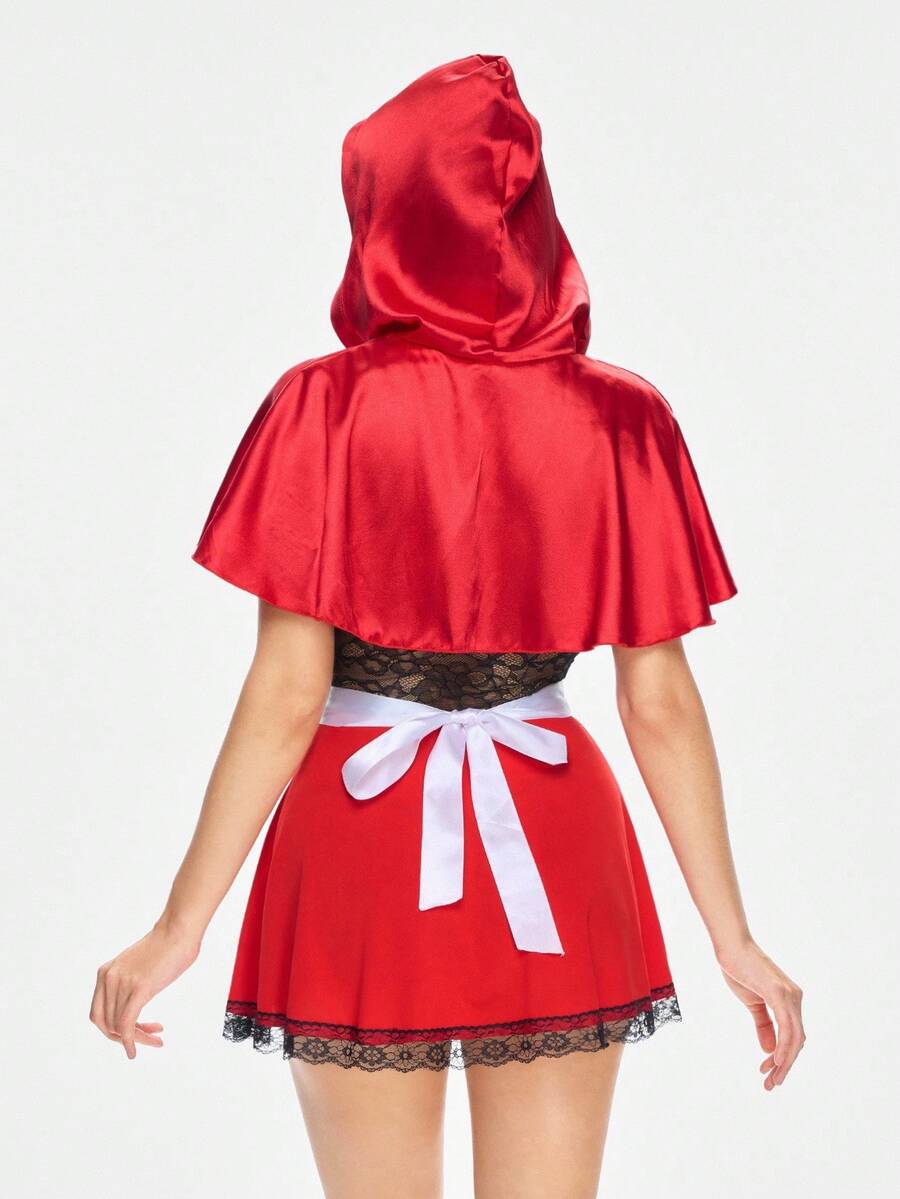 Multicolor women's 4-piece mushroom cosplay costume set featuring a hooded cloak, wireless bra top with bowknot decor, and matching bottoms.