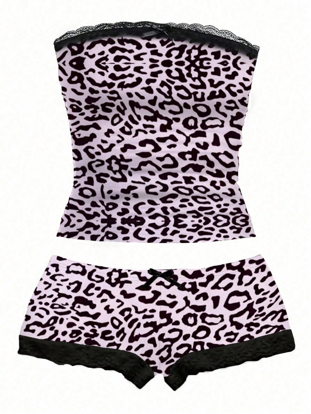 Women's contrast lace strapless camisole and shorts two-piece outfit with ruffle detail and slim fit styling