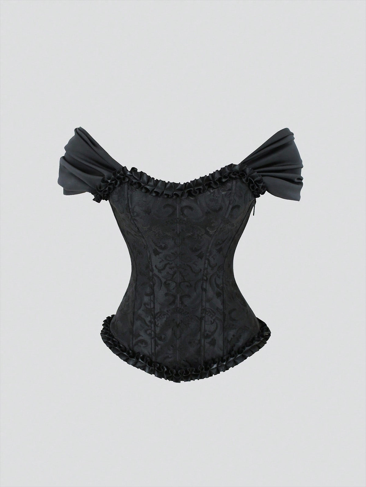 Women's elegant off-the-shoulder sleeveless camisole top featuring frill trim, lace-up front, and asymmetrical hem design.