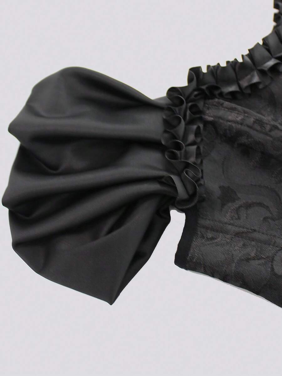 Women's elegant off-the-shoulder sleeveless camisole top featuring frill trim, lace-up front, and asymmetrical hem design.