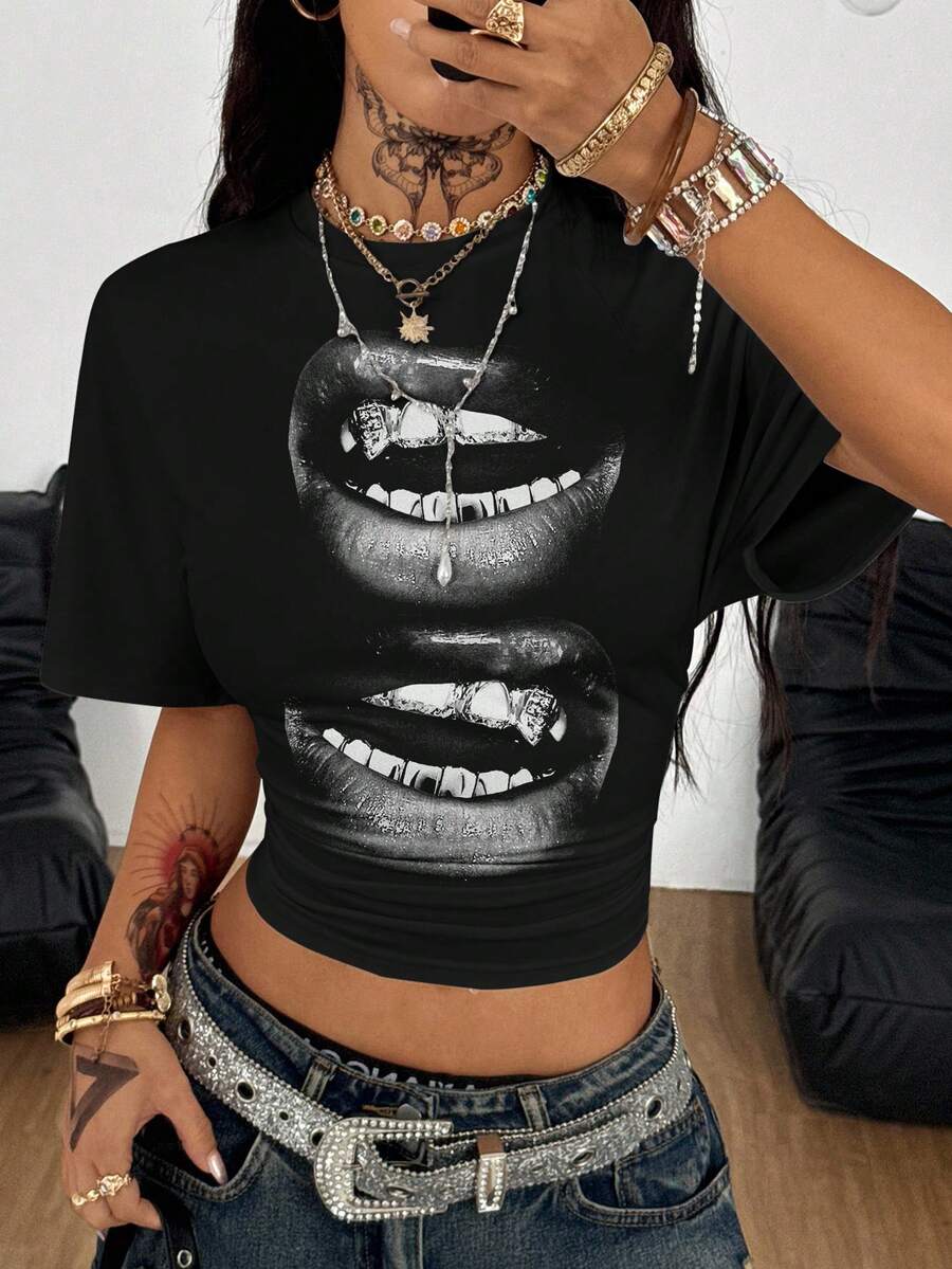 Women's striped short sleeve t-shirt featuring a casual drop shoulder design and round neckline.