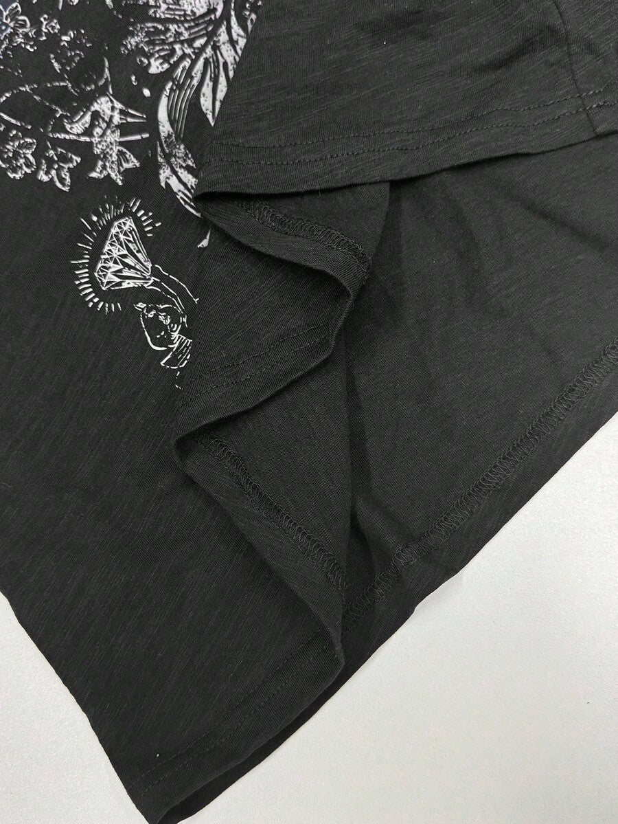Women's casual loose fit cold shoulder cotton t-shirt with asymmetrical cutout neckline and short sleeves.