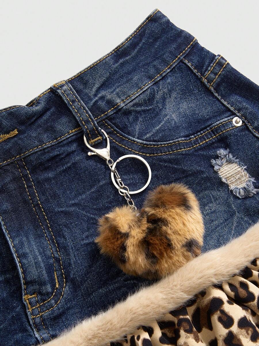 Blue Y2K grunge punk patchwork super short mini skirt with leopard floral trim, contrast lace ruffle hem, zipper, and ultra low waist.