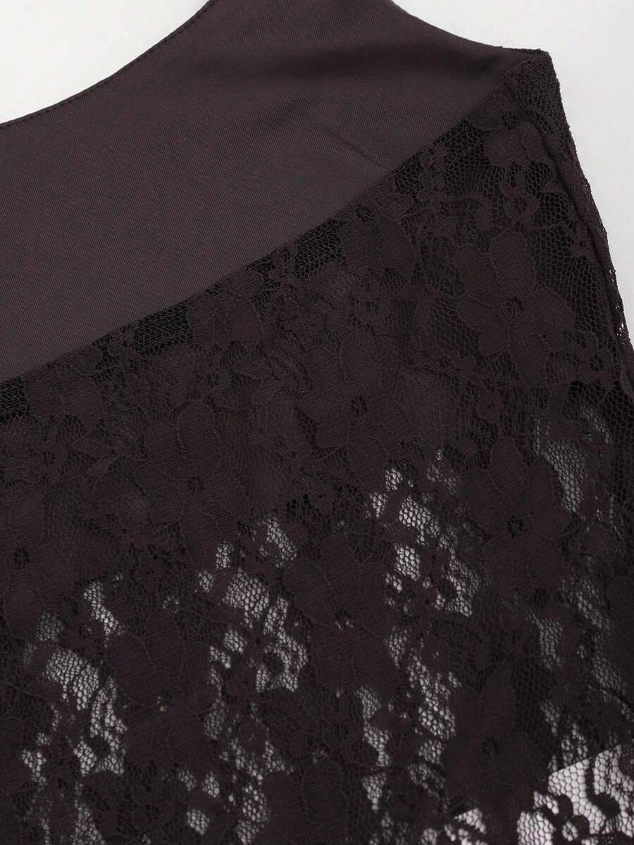Women's solid lace halter top featuring a backless slim fit design with semi-sheer lace detail.