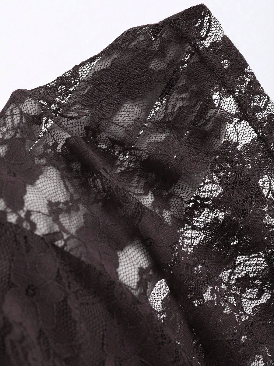 Women's solid lace halter top featuring a backless slim fit design with semi-sheer lace detail.