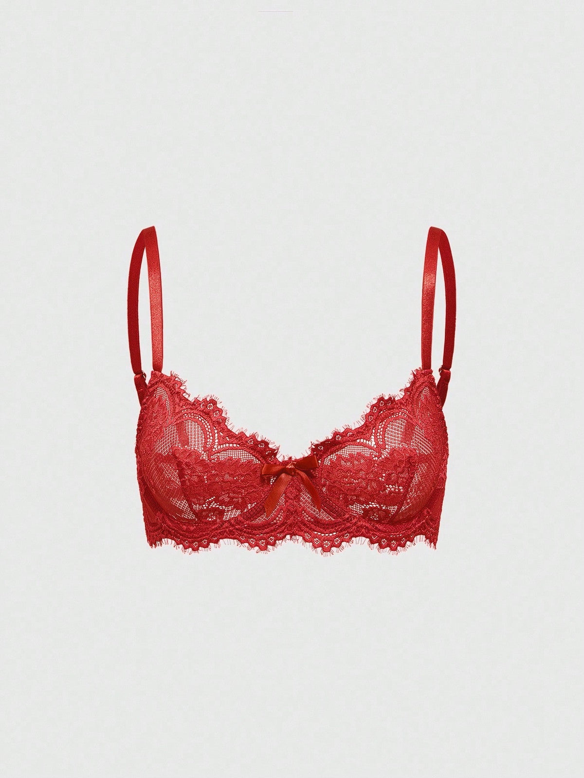 Sheer floral lace underwire triangle bra for women featuring adjustable straps and plunge cup design.