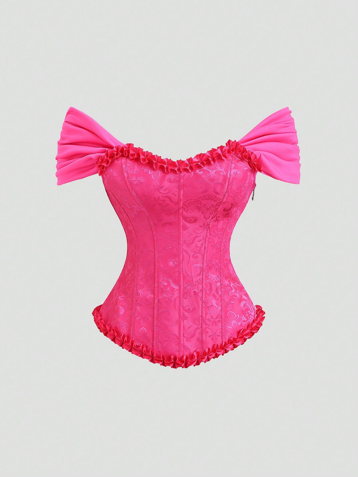 Women's elegant off-the-shoulder sleeveless camisole top featuring frill trim, lace-up front, and asymmetrical hem design.