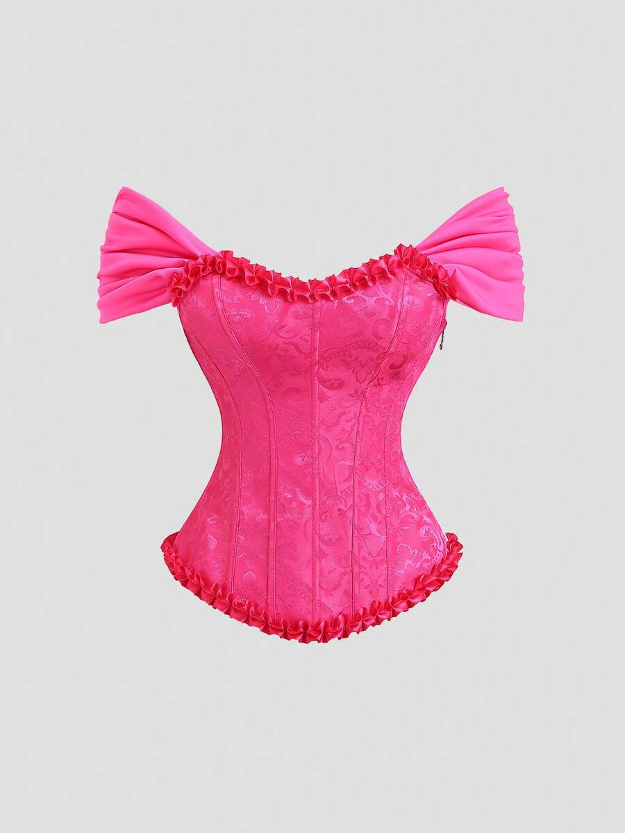 Women's elegant off-the-shoulder sleeveless camisole top featuring frill trim, lace-up front, and asymmetrical hem design.