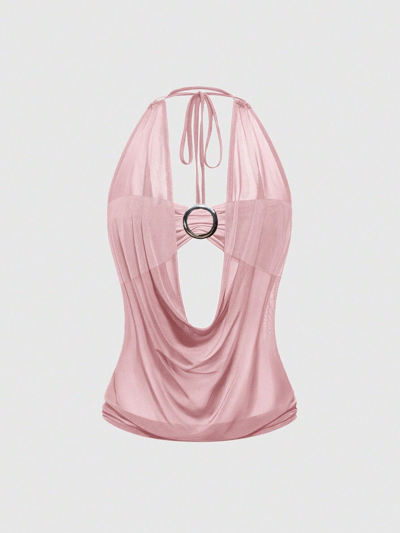 Women's Y2K retro crop tank top with draped halter neckline, cut-out detail, slim fit, and backless design