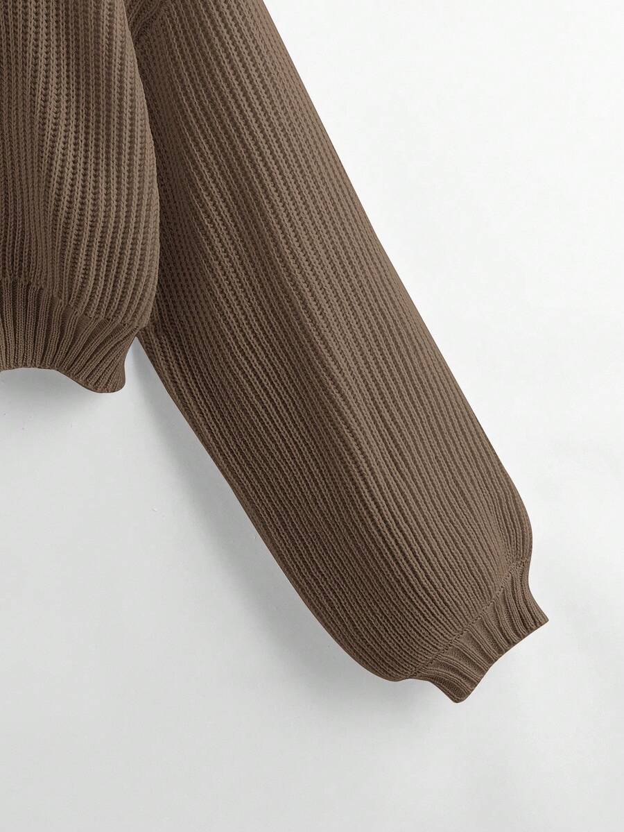 Women's rib-knit crop turtleneck sweater with long drop shoulder sleeves