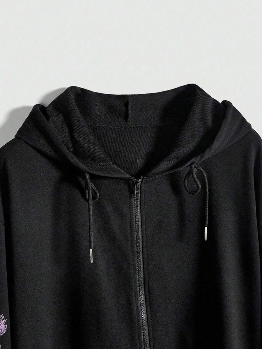Women's plus size oversized zip-up sweatshirt jacket featuring a gothic graphic with coiled snake, butterfly, and thorn motifs, drawstring hood, and front pockets.
