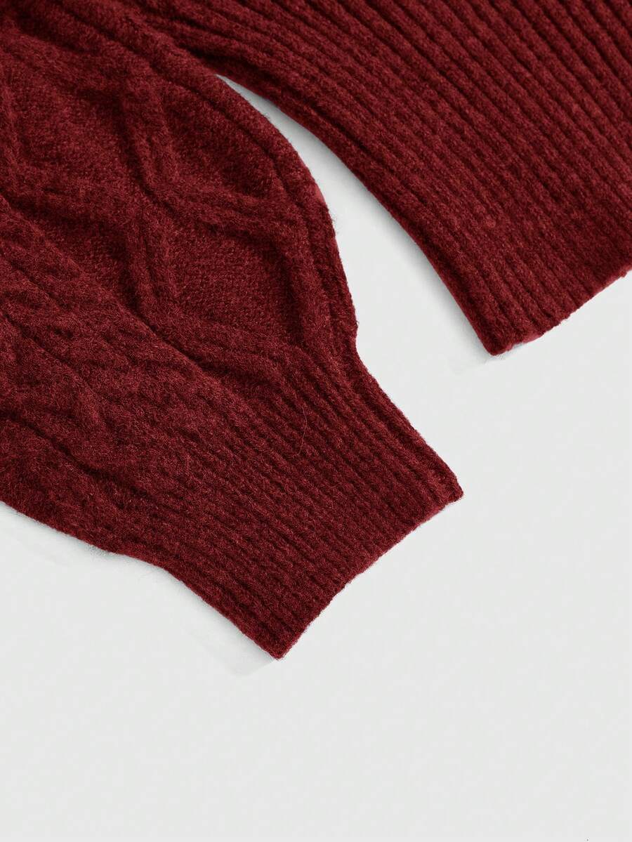 Women's off-the-shoulder rib-knit pullover sweater with three-quarter sleeves in a casual regular fit.