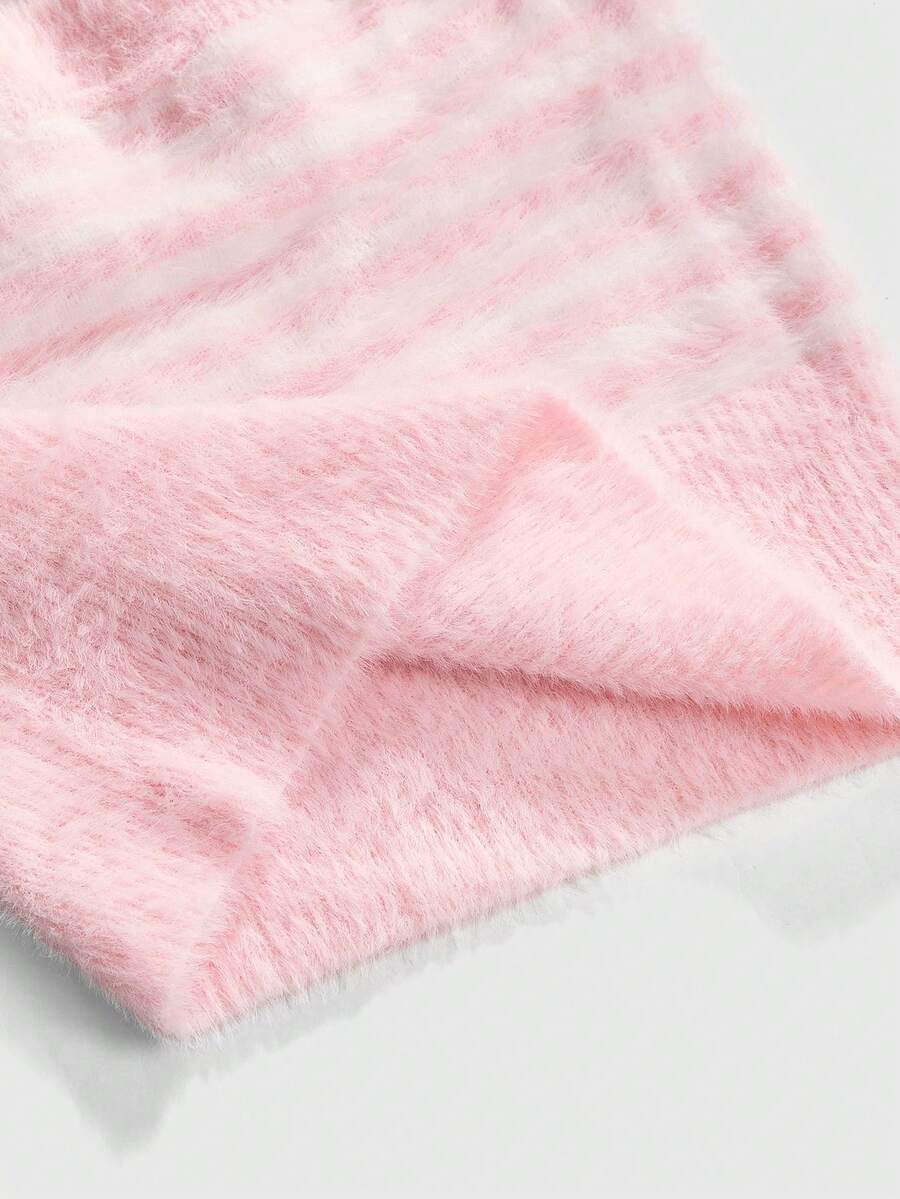 Pink striped knit two-piece set with a micro crop tube top and matching shorts