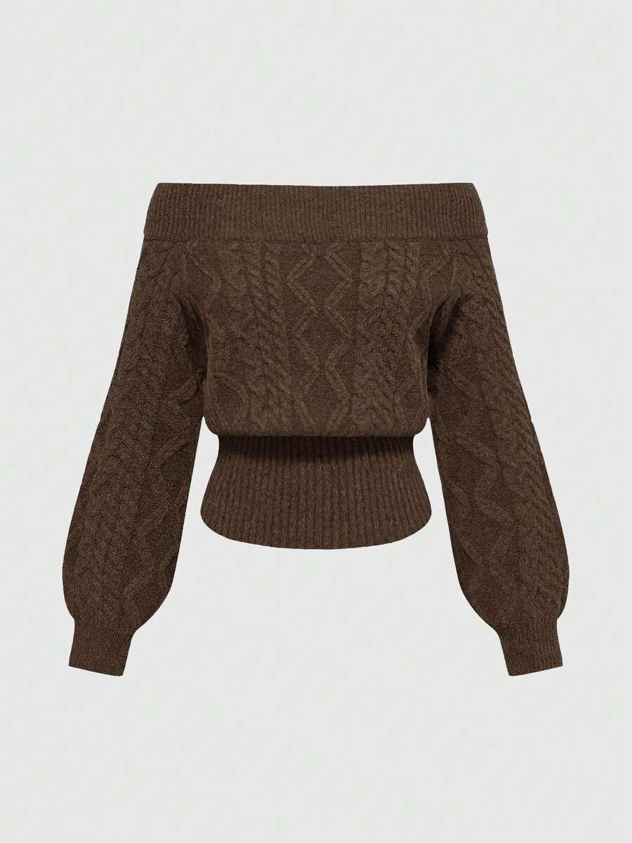 Women's off-the-shoulder rib-knit pullover sweater with three-quarter sleeves in a casual regular fit.