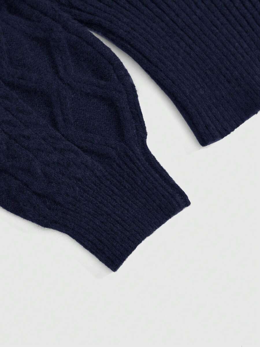 Women's off-the-shoulder rib-knit pullover sweater with three-quarter sleeves in a casual regular fit.