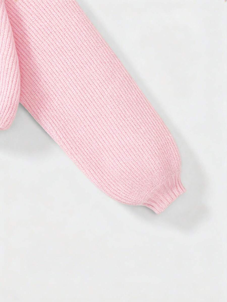Women's rib-knit crop turtleneck sweater with long drop shoulder sleeves