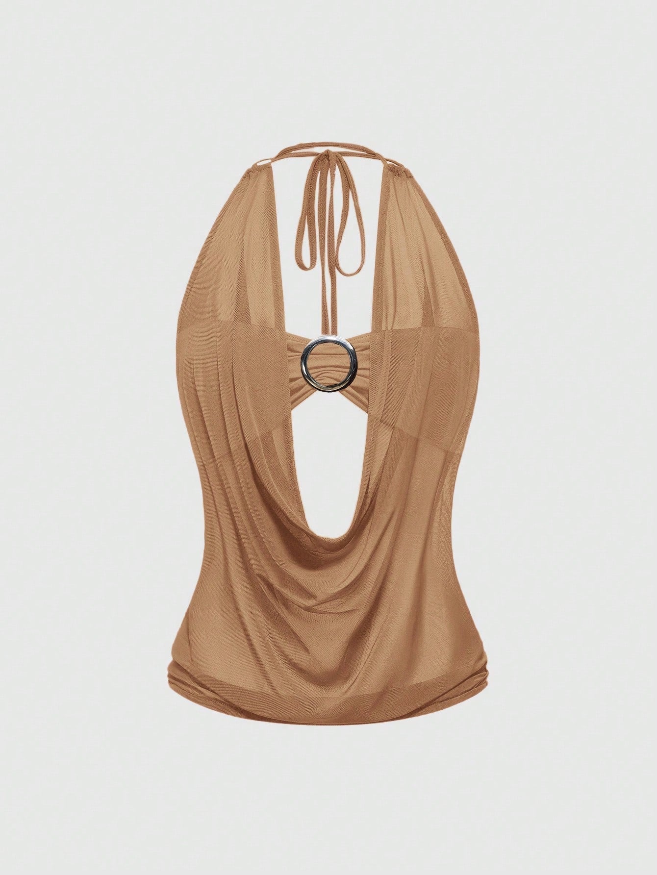 Women's Y2K retro crop tank top with draped halter neckline, cut-out detail, slim fit, and backless design