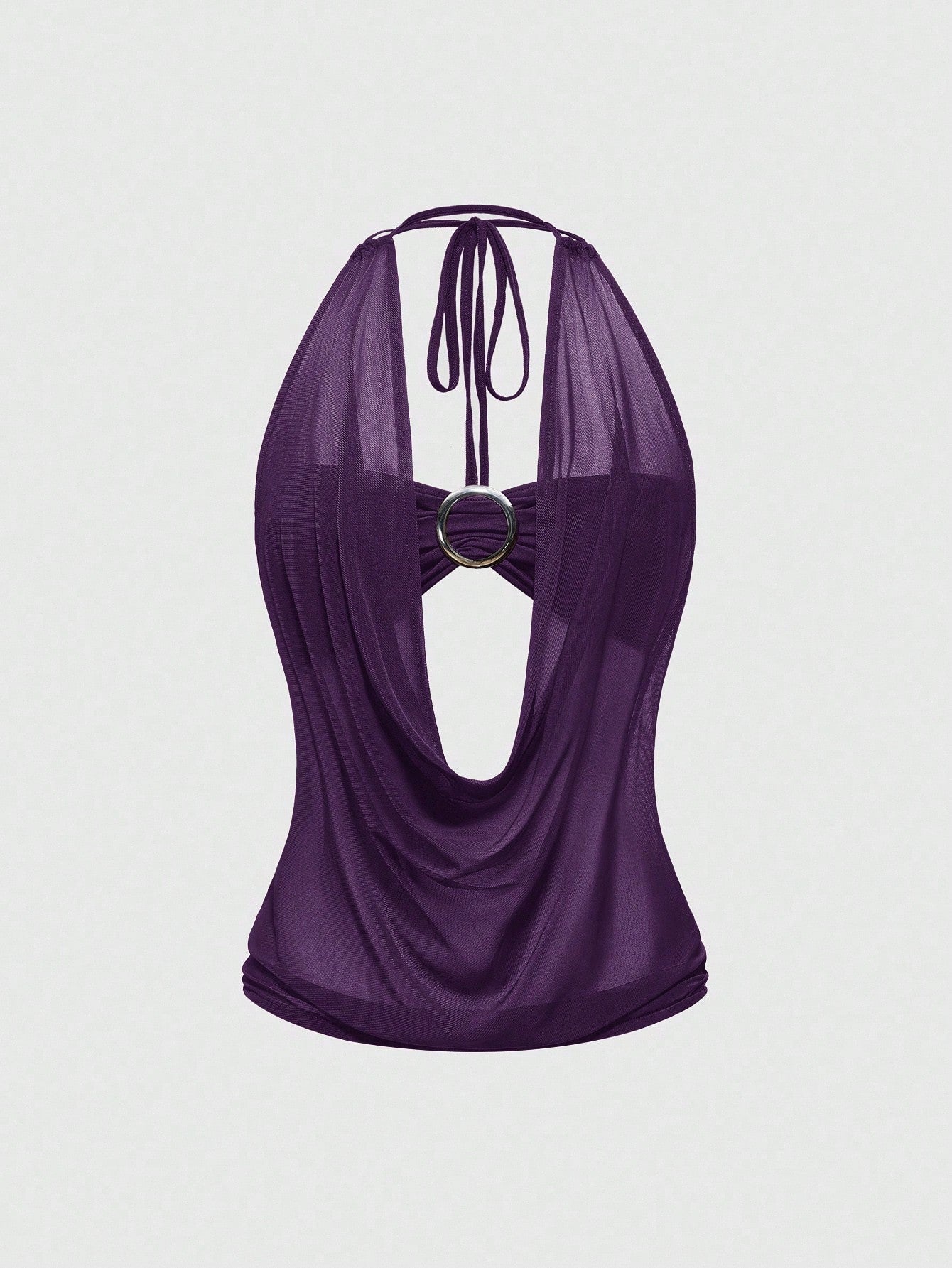 Women's Y2K retro crop tank top with draped halter neckline, cut-out detail, slim fit, and backless design
