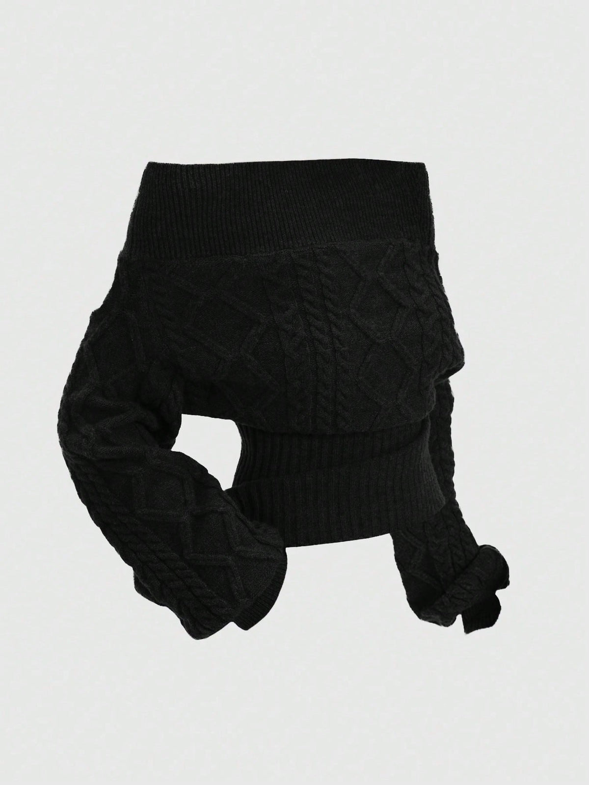 Women's off-the-shoulder rib-knit pullover sweater with three-quarter sleeves in a casual regular fit.