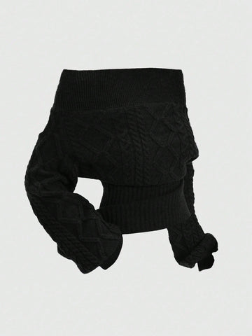 Women's off-the-shoulder rib-knit pullover sweater with three-quarter sleeves in a casual regular fit.