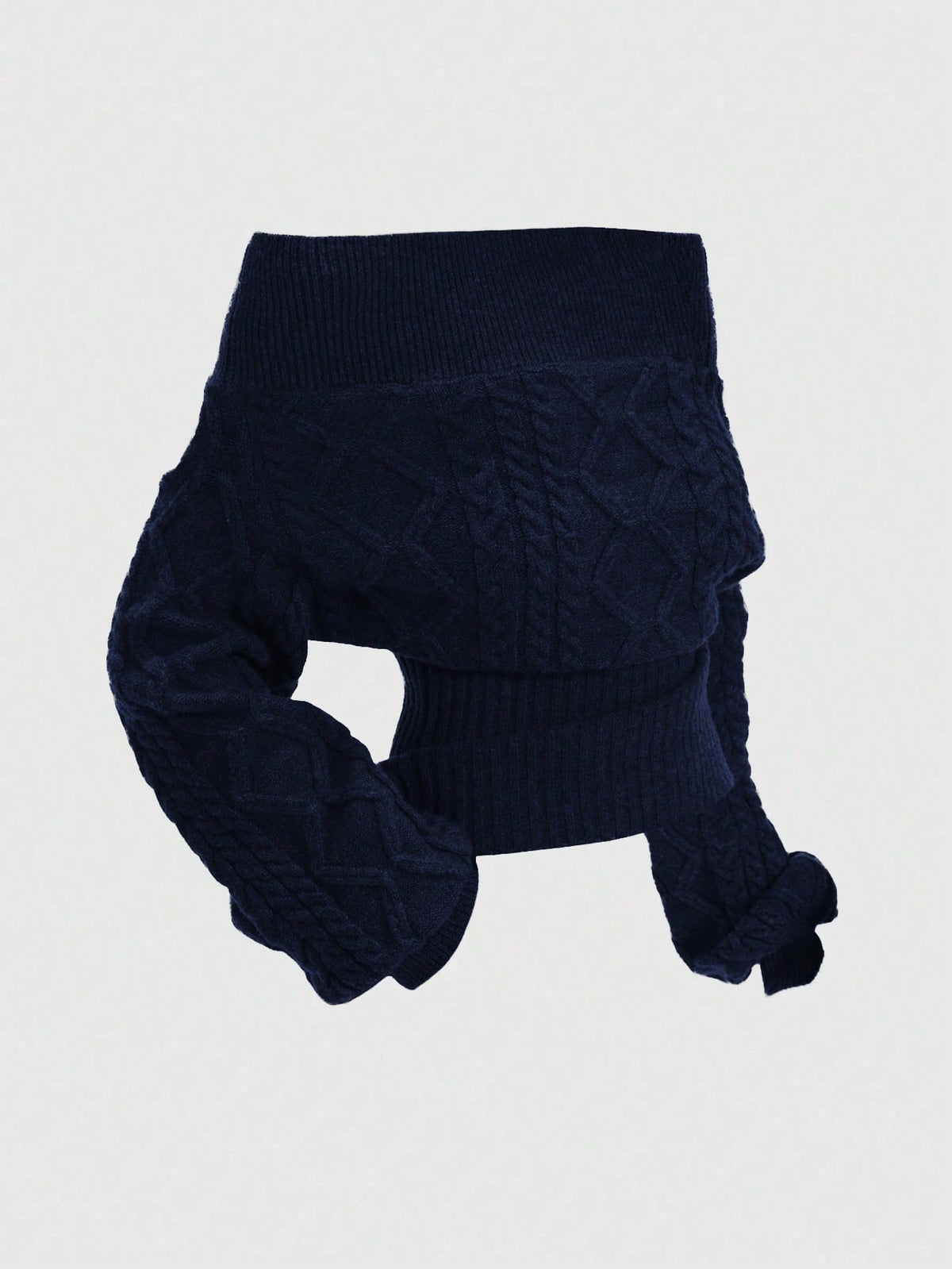 Women's off-the-shoulder rib-knit pullover sweater with three-quarter sleeves in a casual regular fit.