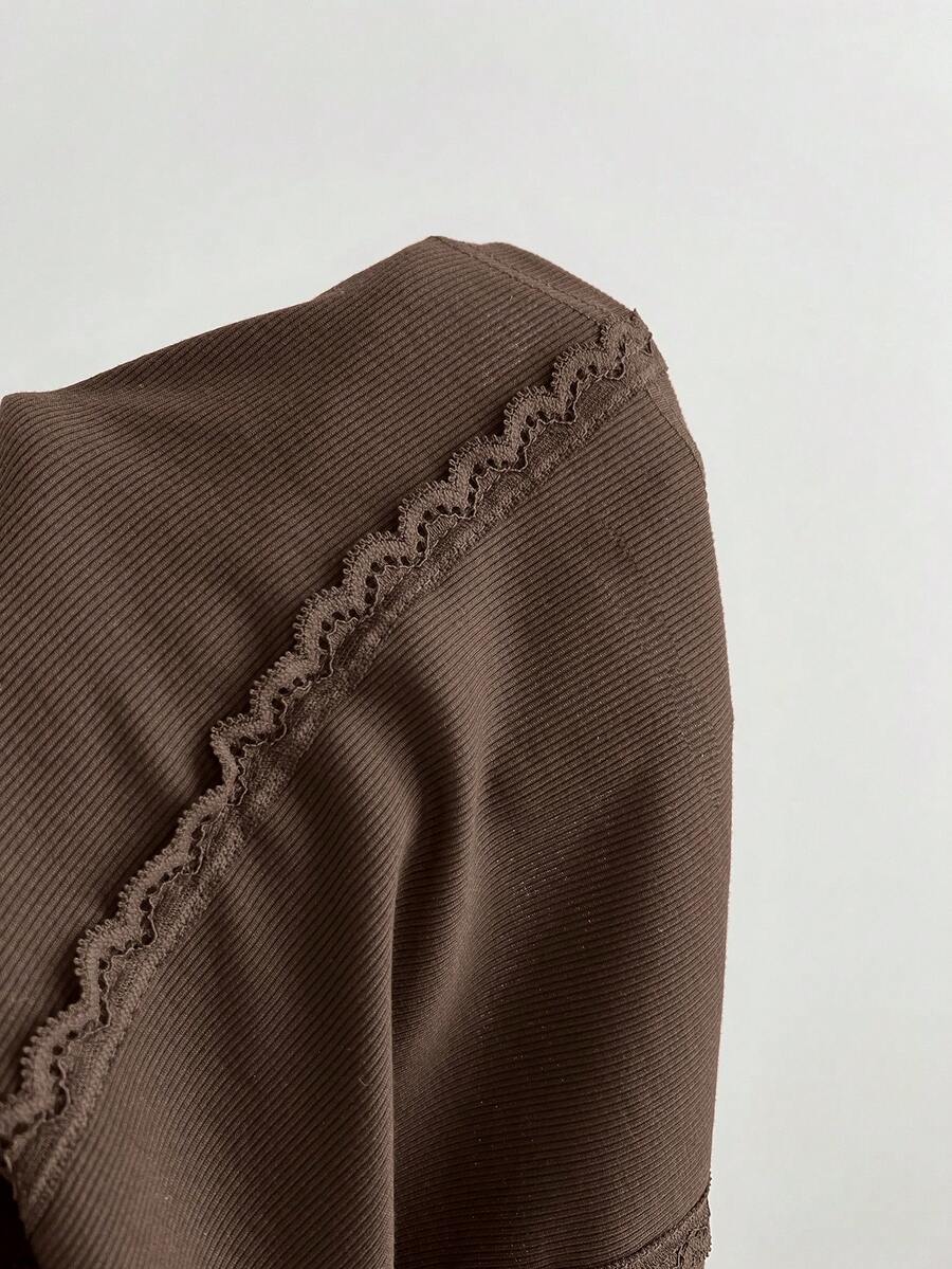 Women's slim fit backless cami tank top with contrast lace patchwork details, spaghetti straps, and high-stretch knitted ribbed fabric.